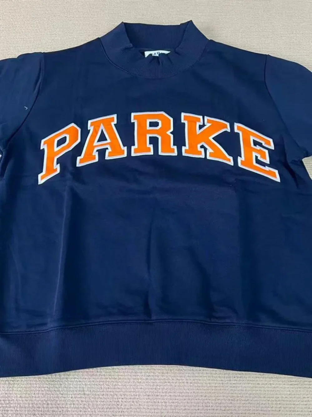 PARKE Navy Mock Neck Varsity Logo Sweatshirt